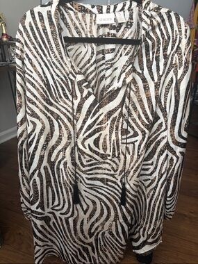 Chico's Black, Brown & Cream Zebra-Print Tunic Blouse